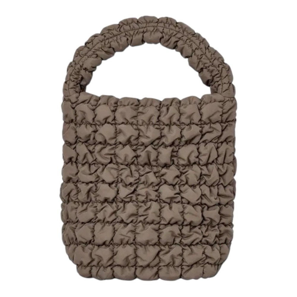 COS Dark Mole Taupe Quilted Pillowy Padded Tote Bag Shoulder Handbag 15 X 14